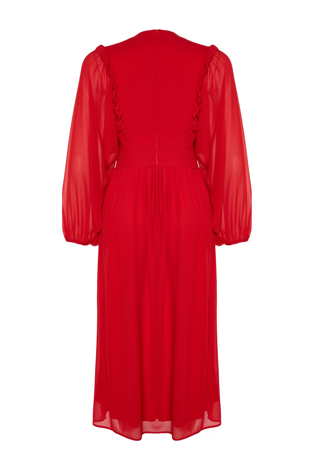 Trendyol Modest-Červené tkané šaty s minimálním vzorem z šifonu TCTSS24EB00035 7