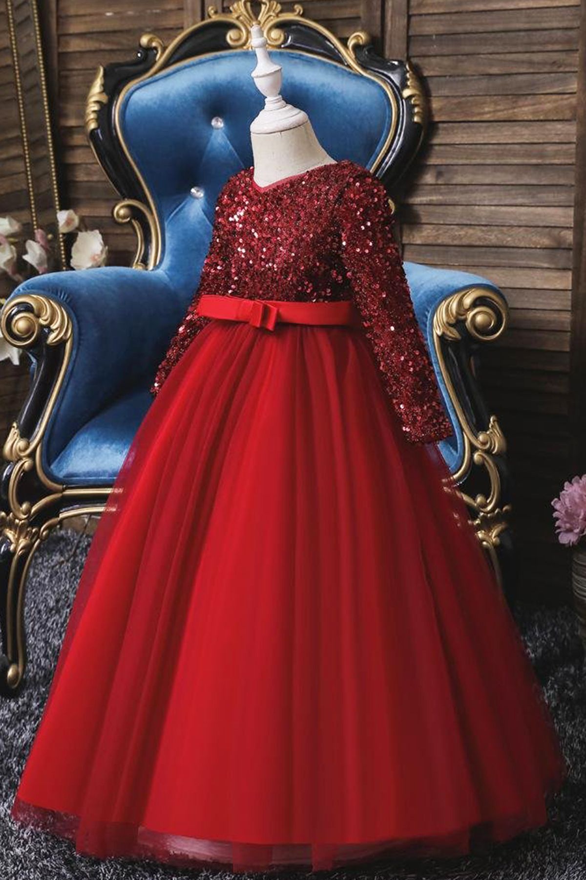 Tomac-Girl's Burgundy Zara Sequined Evening Dress 2