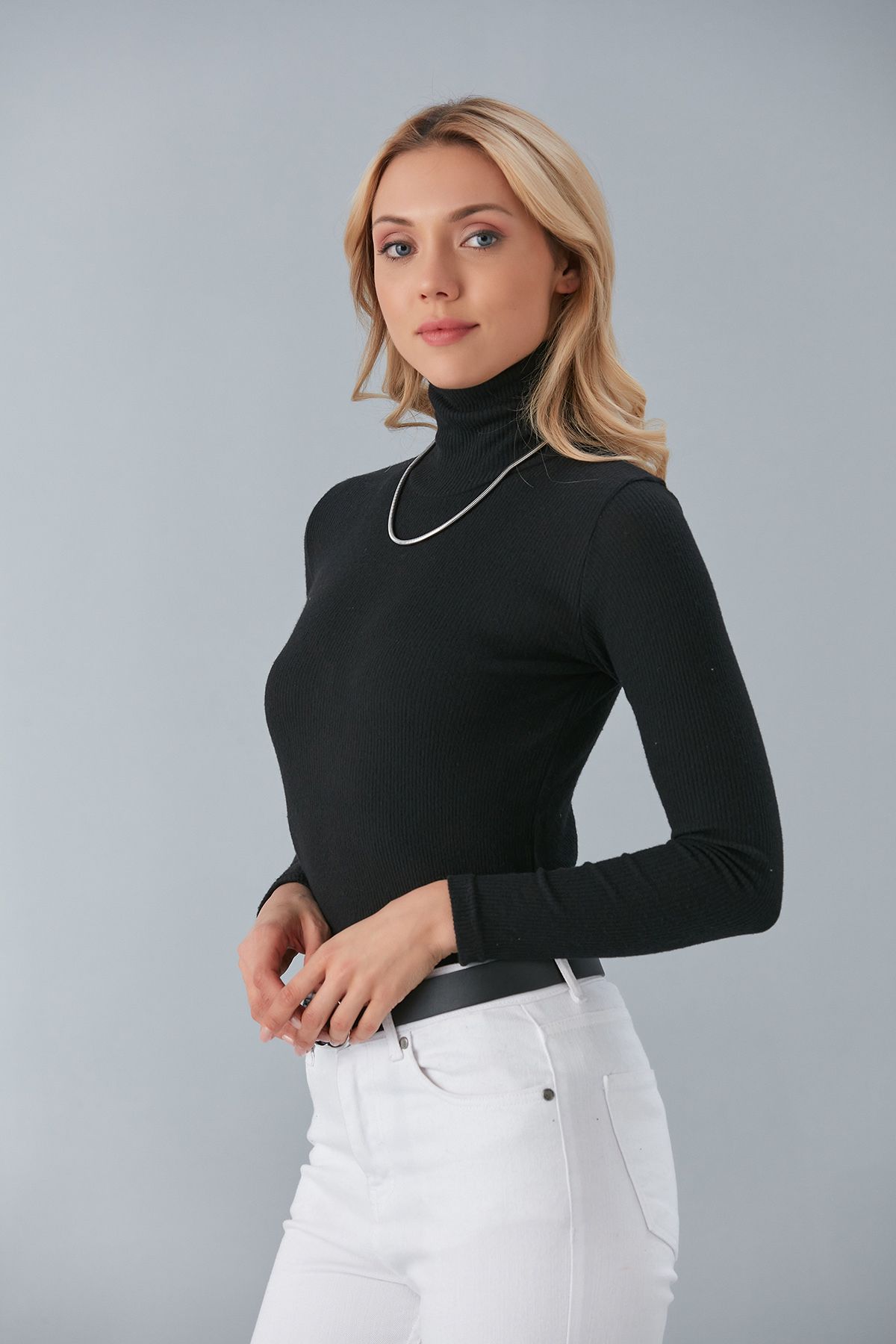 Cosy&Chic-Pulover cu gât înalt din bumbac negru 4