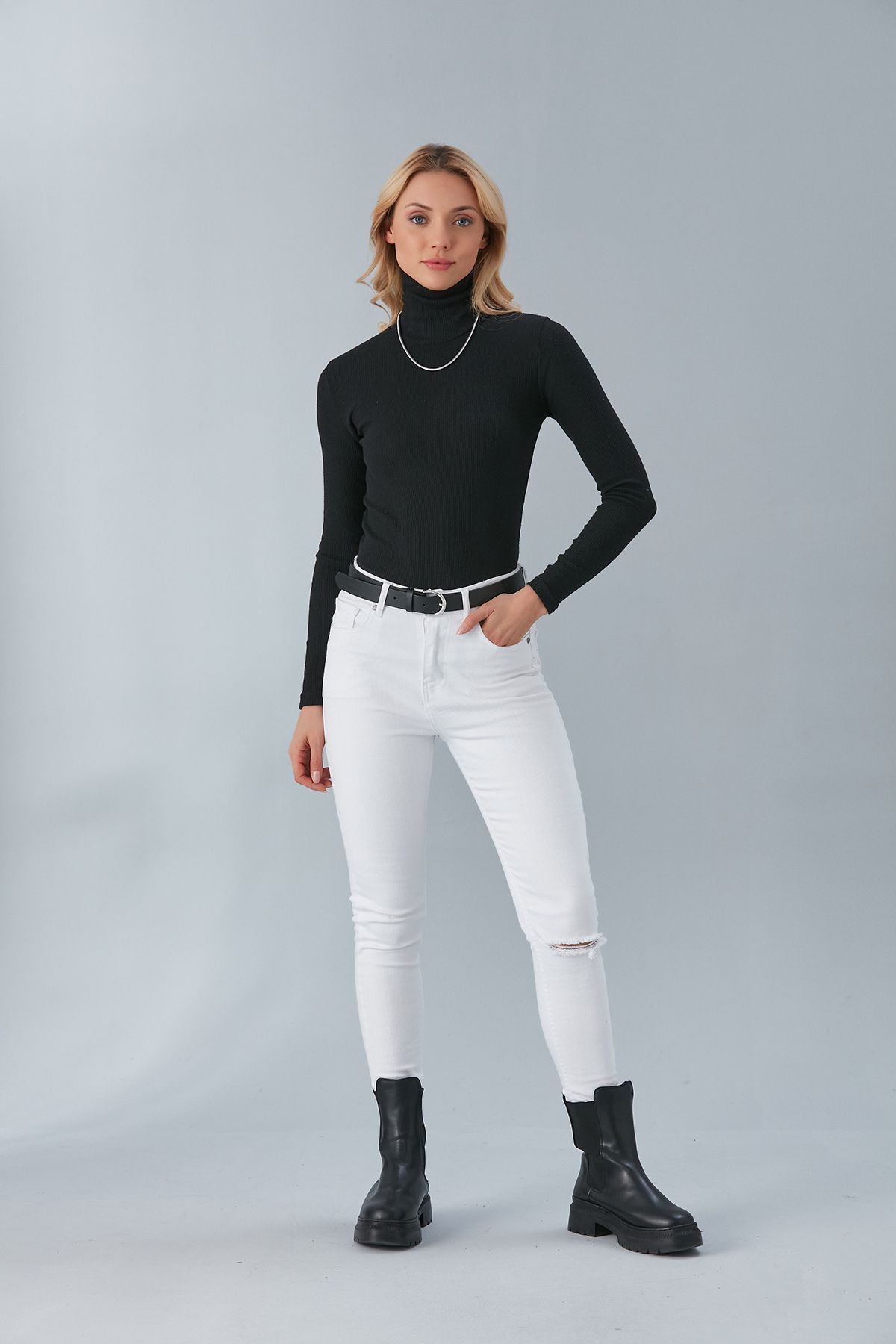 Cosy&Chic-Pulover cu gât înalt din bumbac negru 3