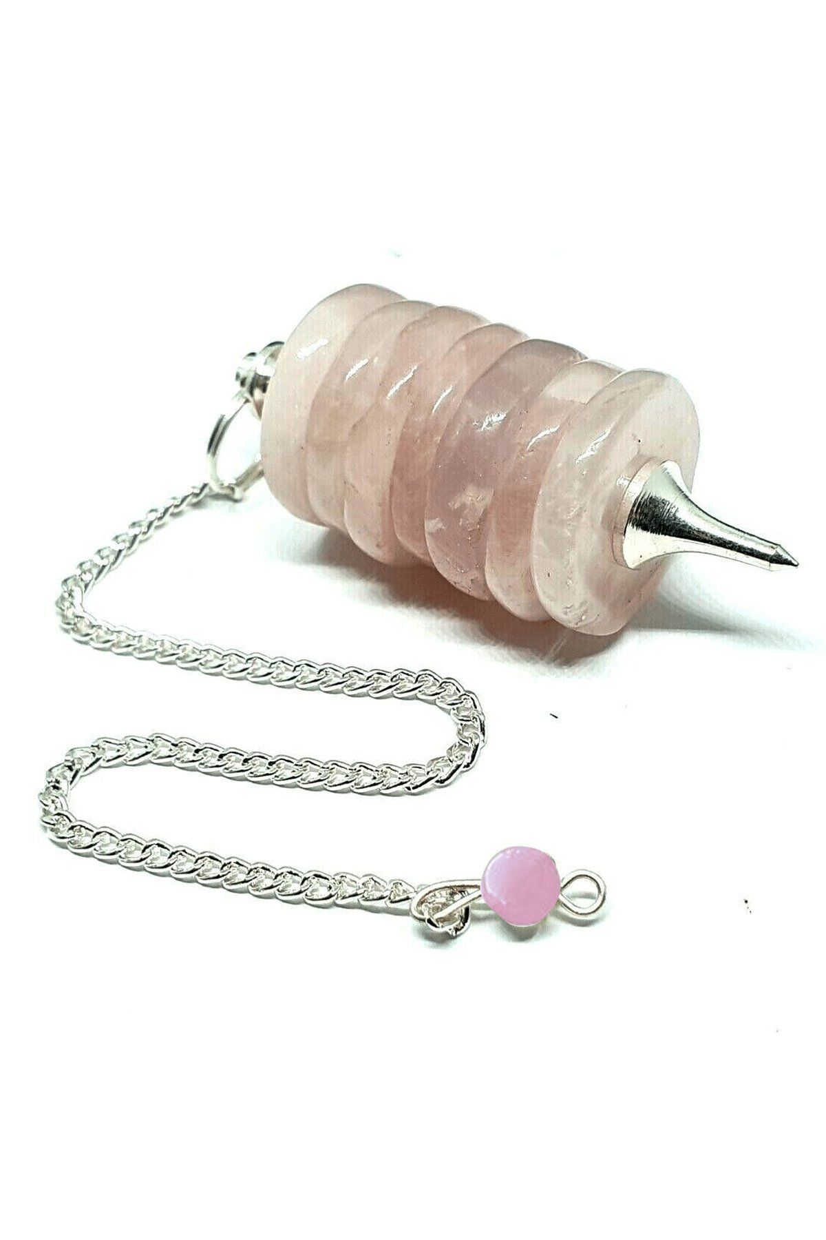 Tesbih Atölyesi-Certified Disc AAA+ Quality Pink Quartz Stone Pandula - Pendulum 2