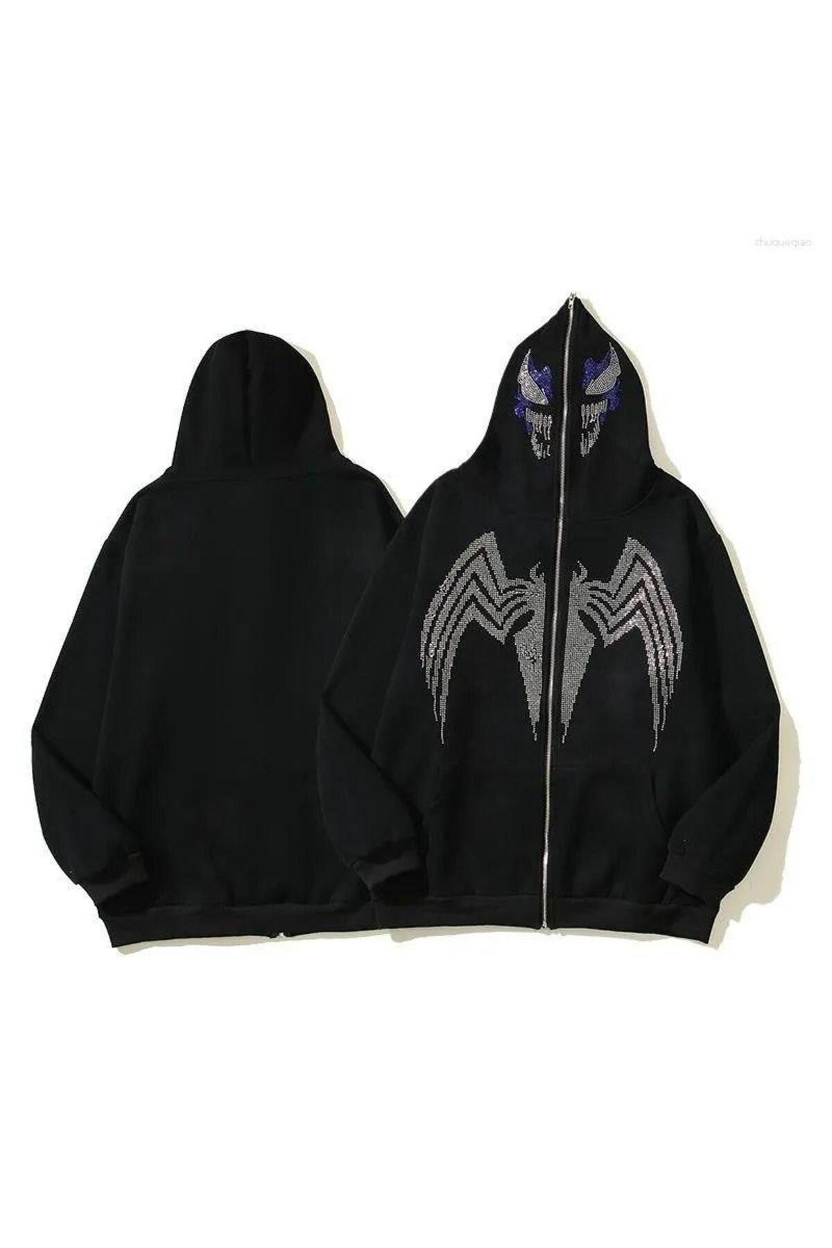 Genel Markalar Unisex Zip Fermuarlı Taşlı Bape Hırka - Siyah Genel Markalar Unisex Zip Fermuarlı Taşlı Bape Hırka - Siyah
