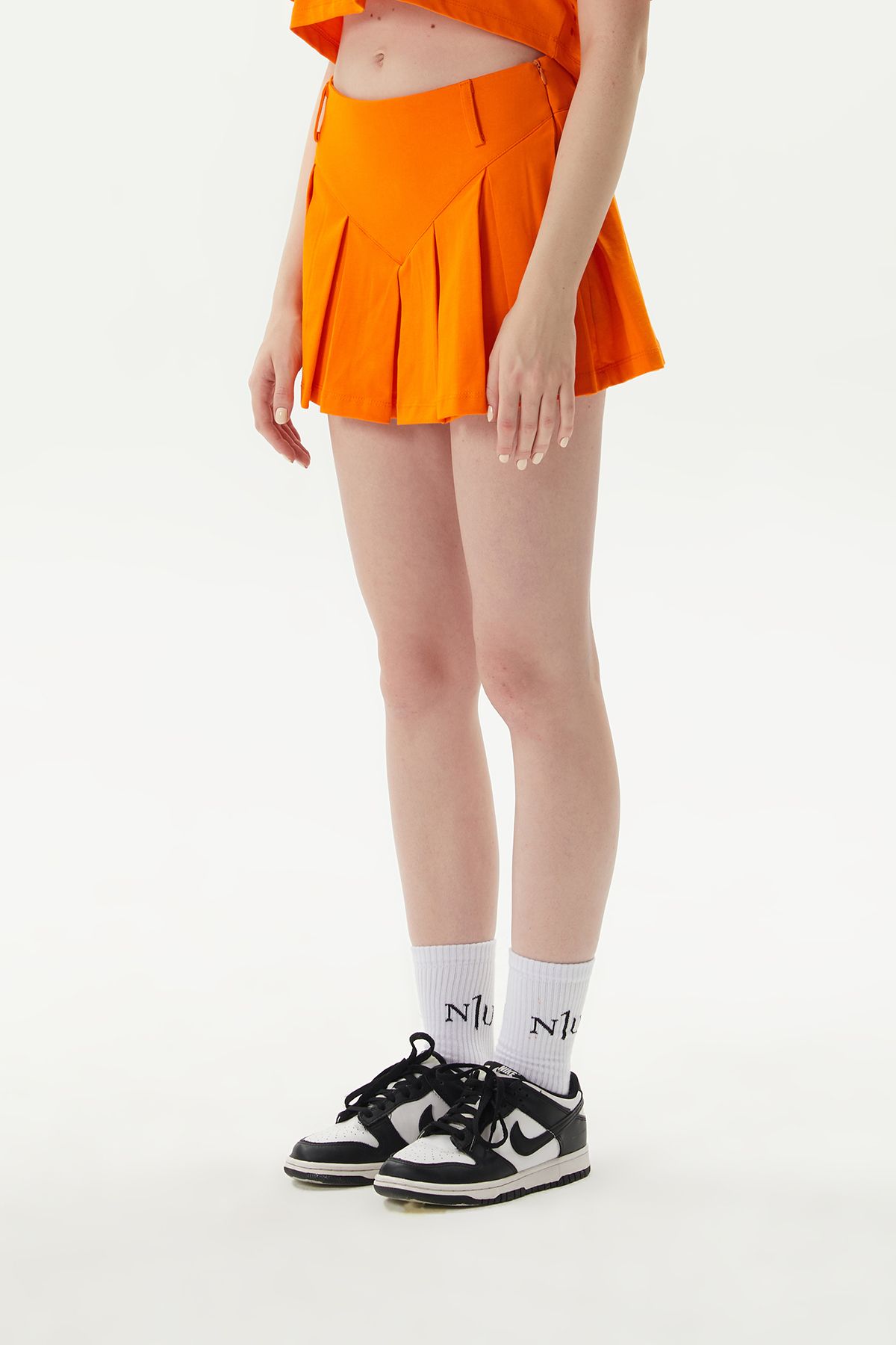 No1You Orange Mini Pleated Women s Shorts Skirt 100 Cotton Trendyol