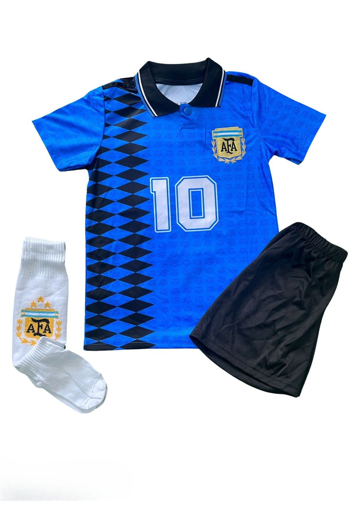 Bite Nose-Kids World Cup 1994 Messi Argentina National Team Astroturf Jersey T-shirt with socks 3-piece set 2