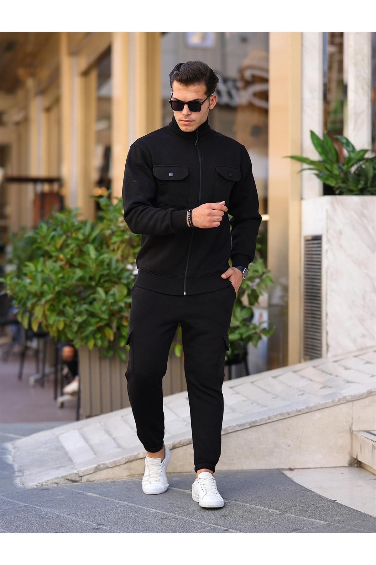 Pobudo Black Color Comfortable Sport Tracksuit Set