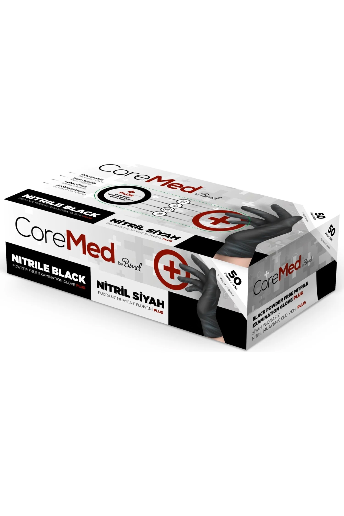 COREMED Nitril Siyah Çok Amaçlı Pudrasız Eldiven 50'li (L BEDEN ...