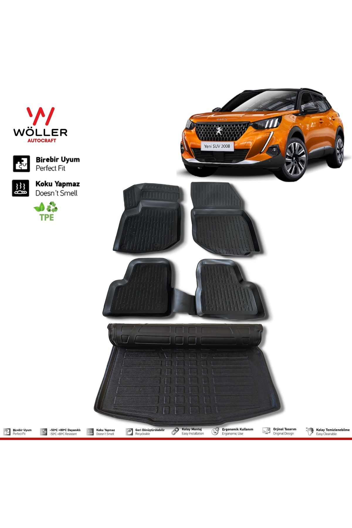 Wöller Peugeot 2008 Комплект ковриков для багажника 2019 After 3d Ultraflex Set wöllersetultra117