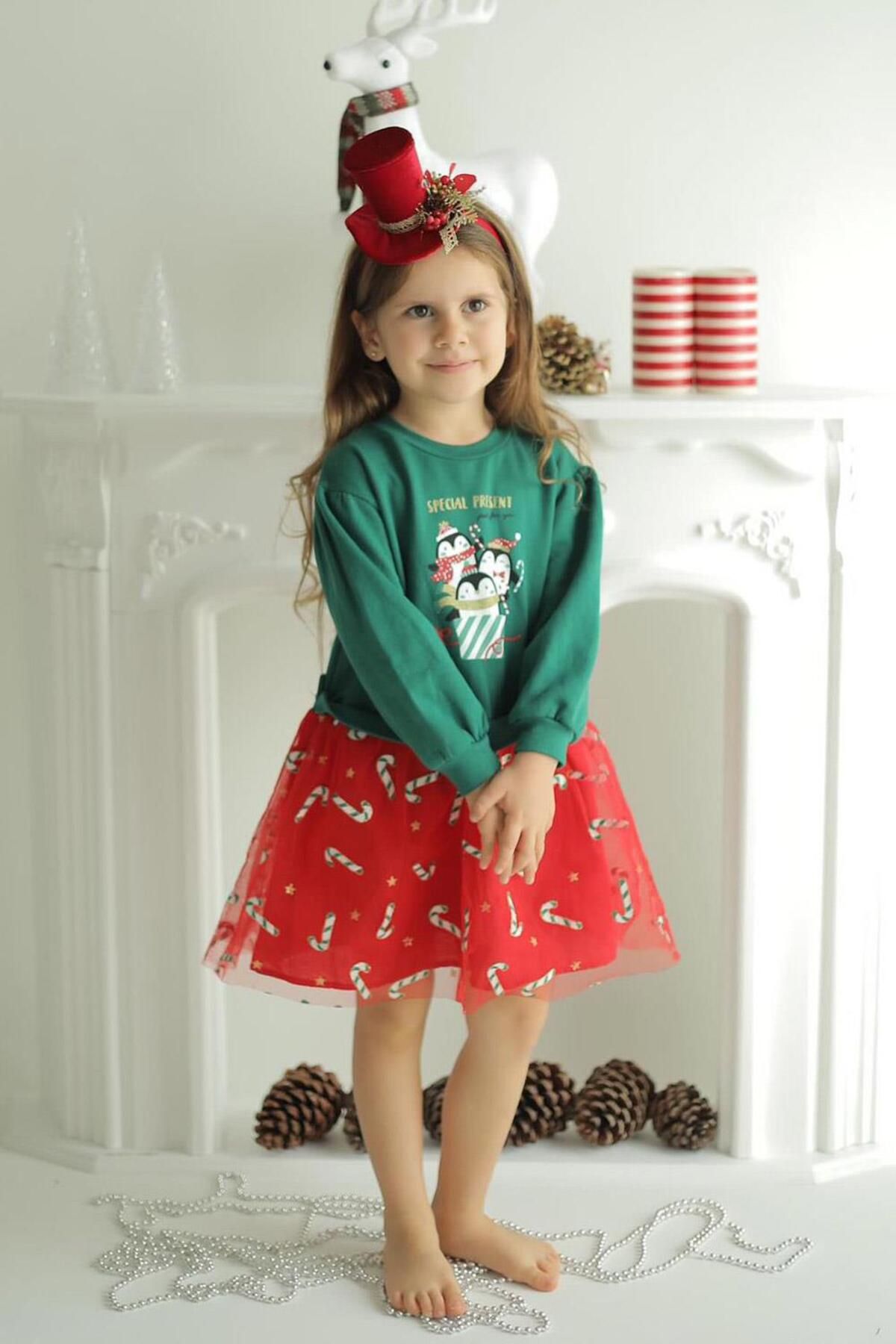Le Mabelle Green Penguin Printed Girl s Dress Madison Trendyol