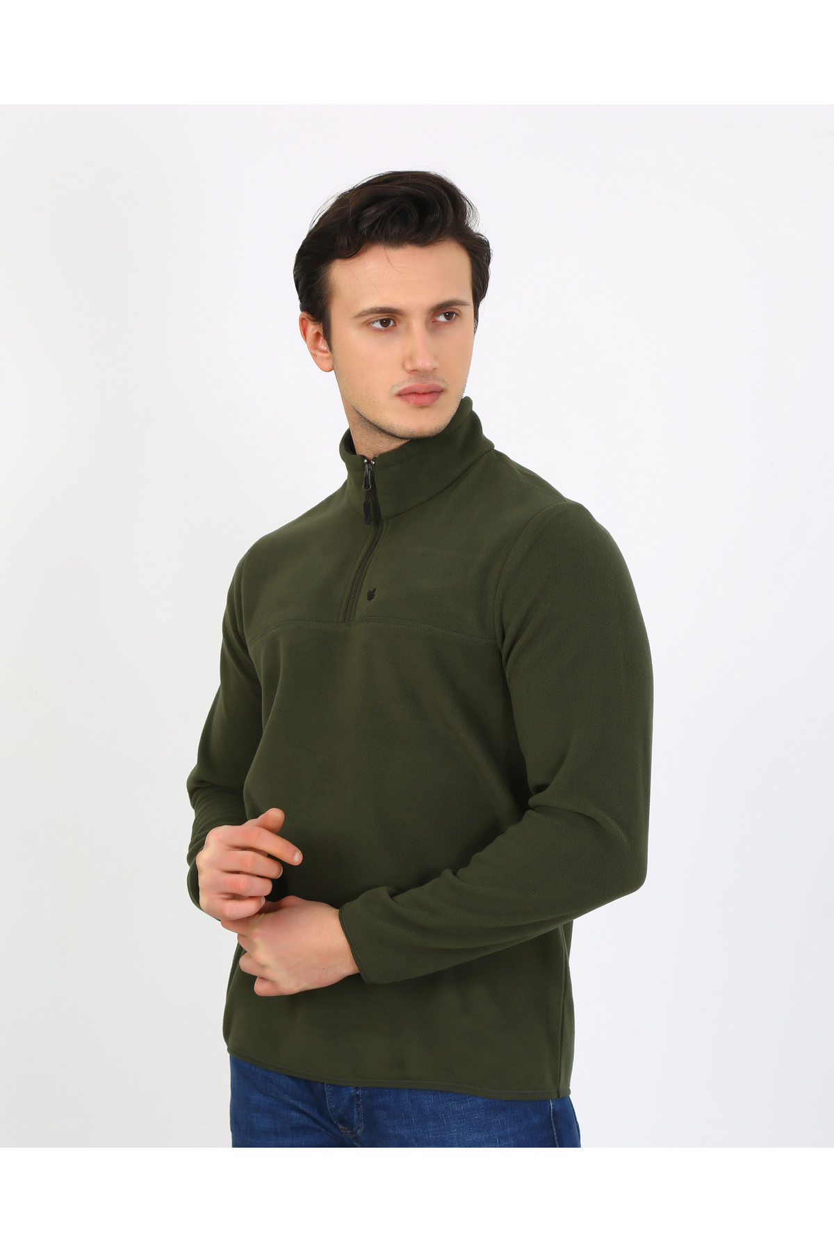 6001 Regular Fit Anti-Pilling Tüylenme Yapmayan Bato Yaka Kışlık Erkek Polar — خاکی — تصویر 4 از 8