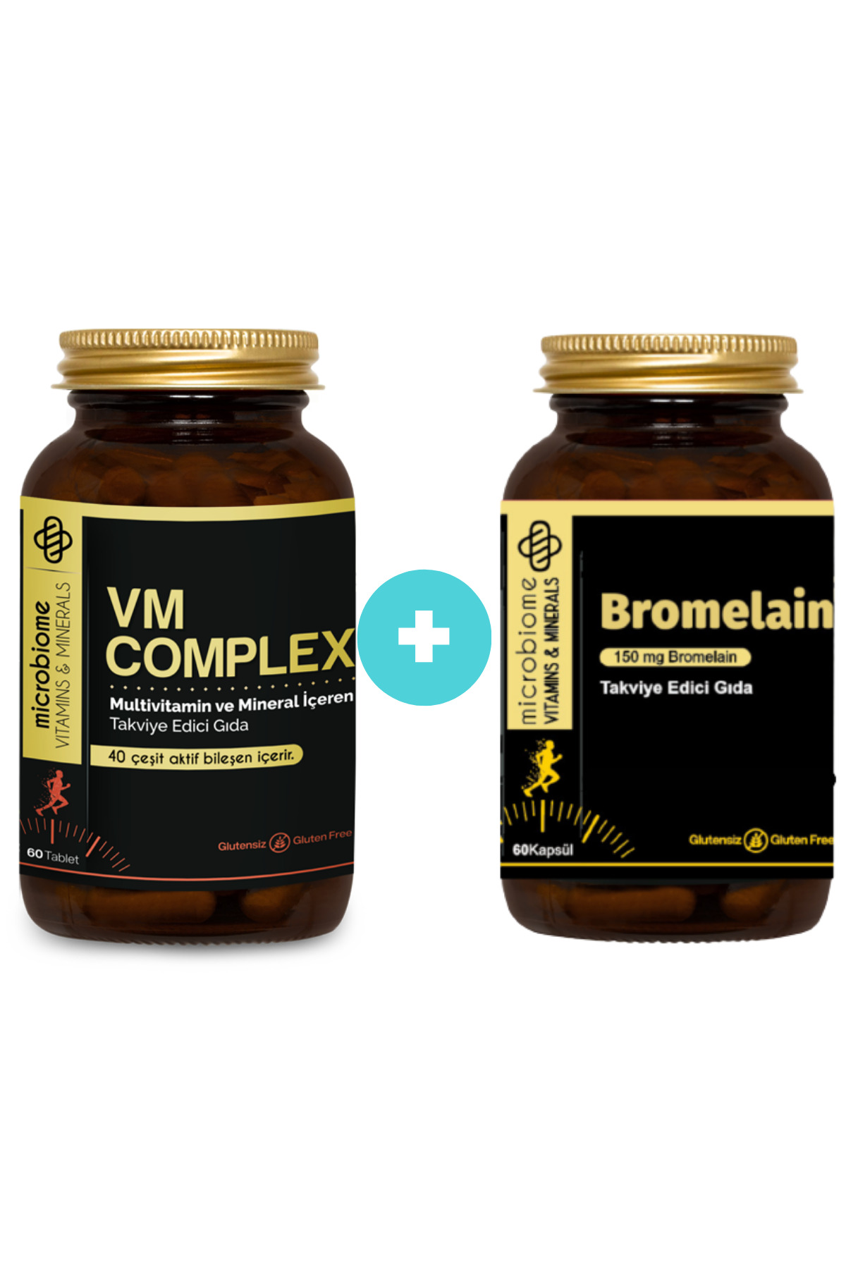 Microbiome Bromelain Ananas 60 Kapsül + VM Complex Multivitamin ve
