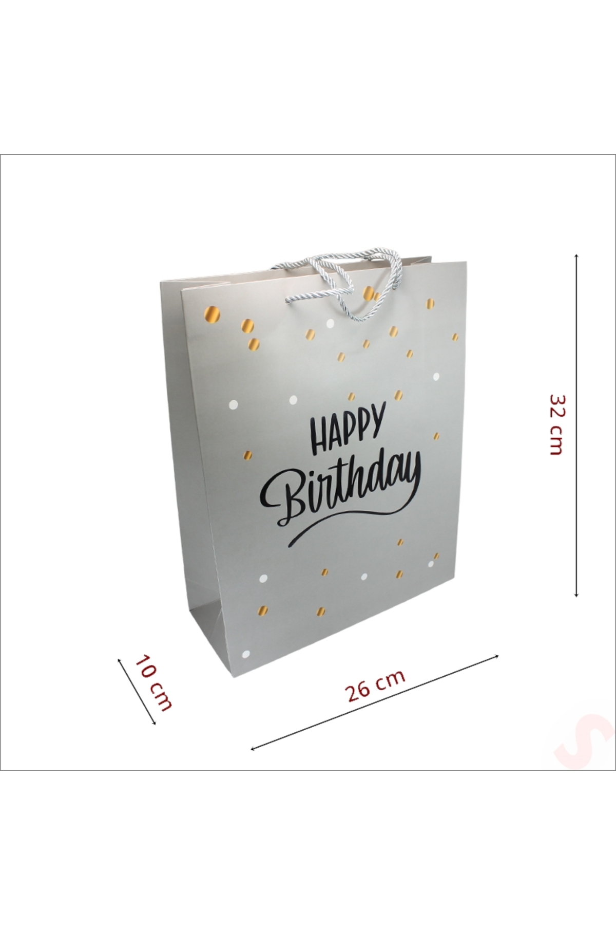 Süsle Baby Party Happy Birthday Gümüş Karton Çanta, 32 x 26 x 10 cm - 1 Adet fotoğrafı 2 (önizleme)