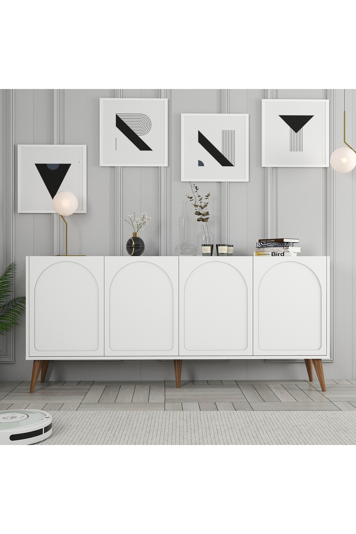 Lyon Console V764 - White / Walnut