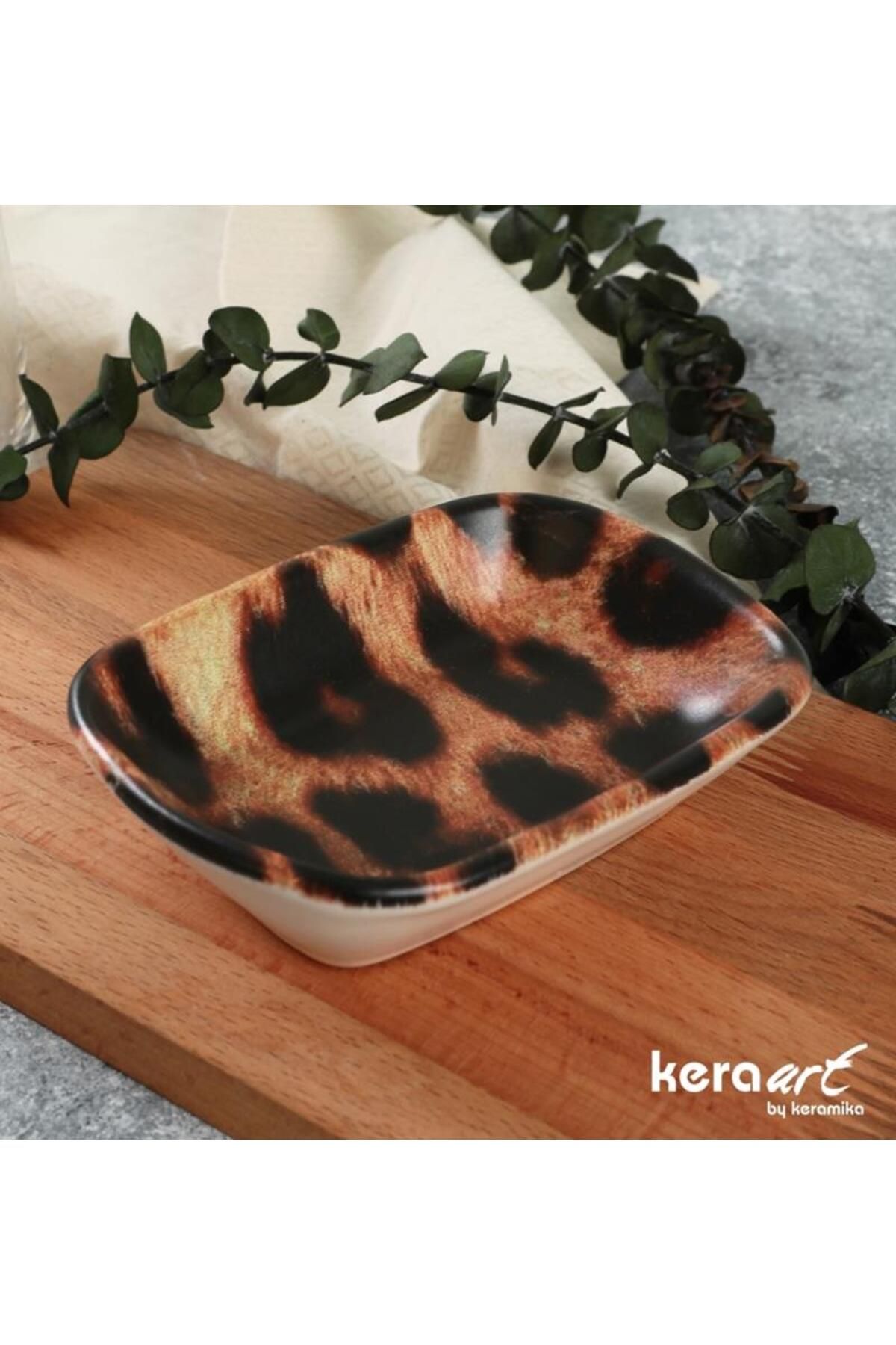 Keramika-13 cm Leopard Patterned Rectangular Boat - Set of 6 3