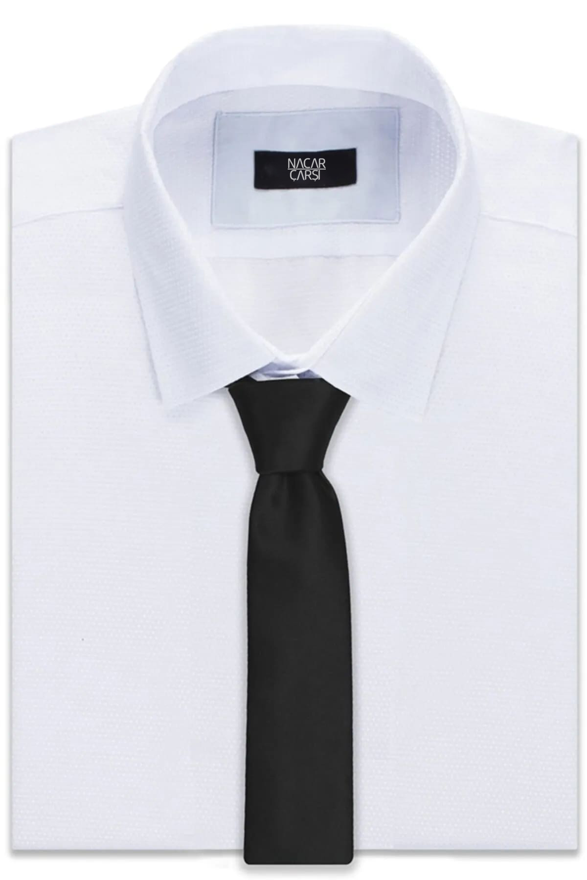 nacar çarşı  Erkek Düz Siyah Kravat - Görsel 2