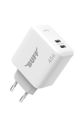 Buff BL62-2C 45W Hızlı Şarj Cihazı Dual PD Type-C Şarj Adaptörü Beyaz