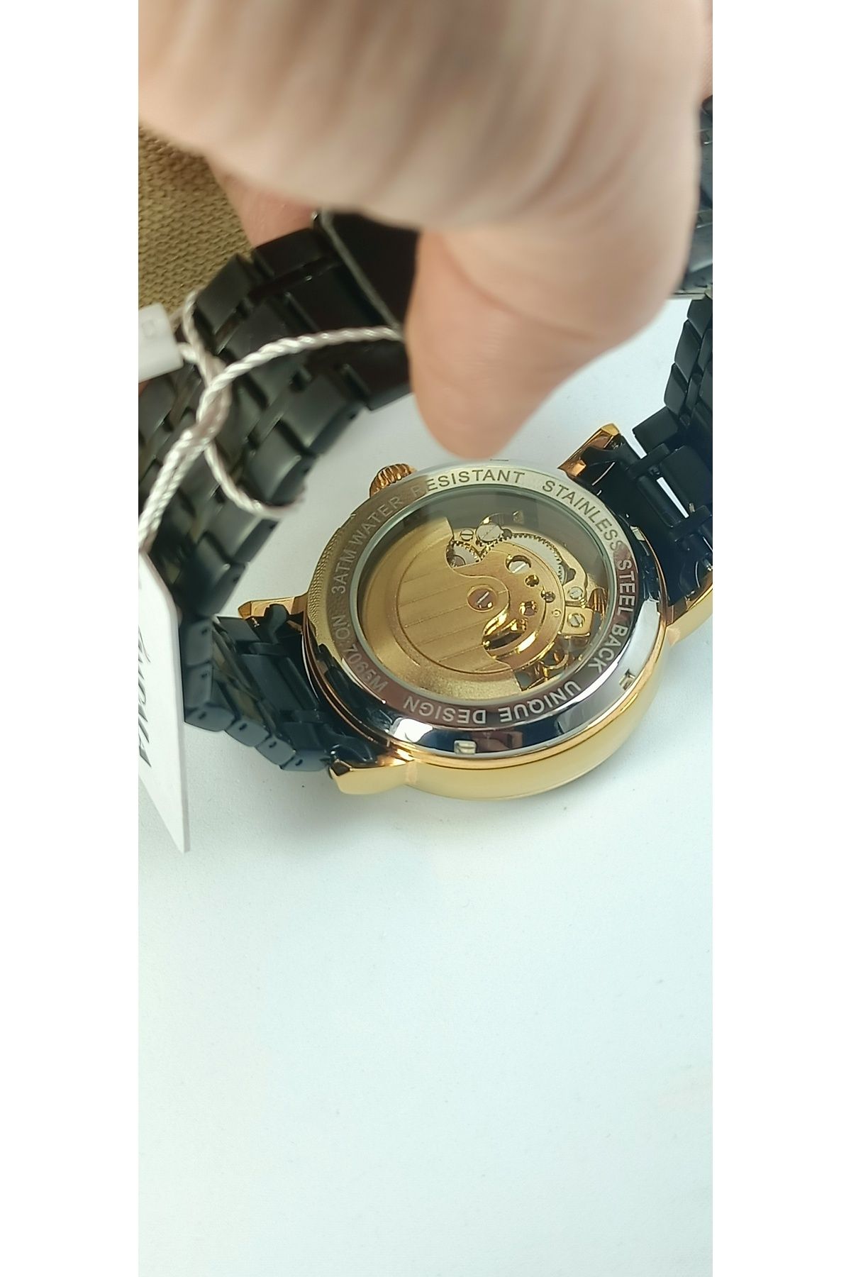 IMPALA-Automatic mechanism skeleton model without battery Rose Gold black men's watch 2