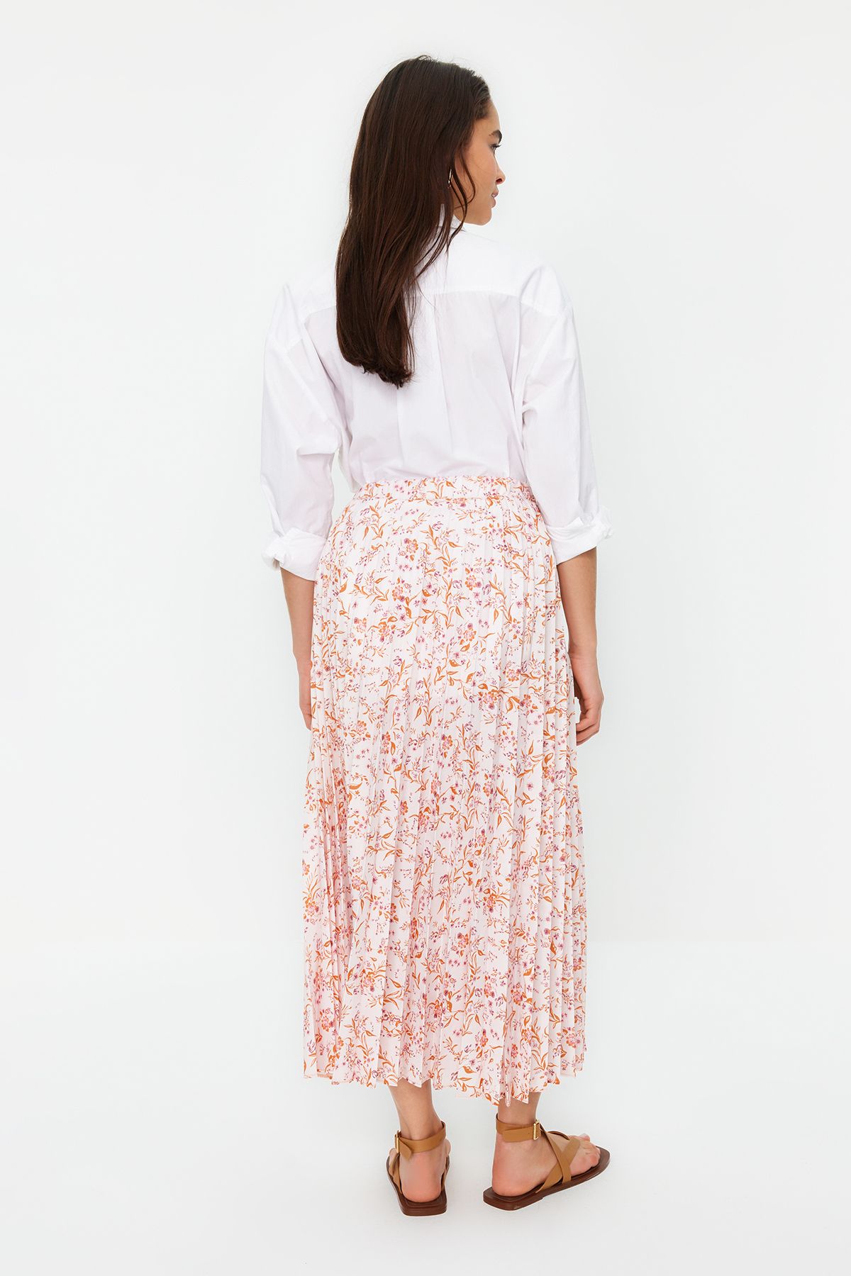 Trendyol Modest-Плісирована ткана спідниця з квітковим візерунком та еластичною талією TCTSS23EE00018 5