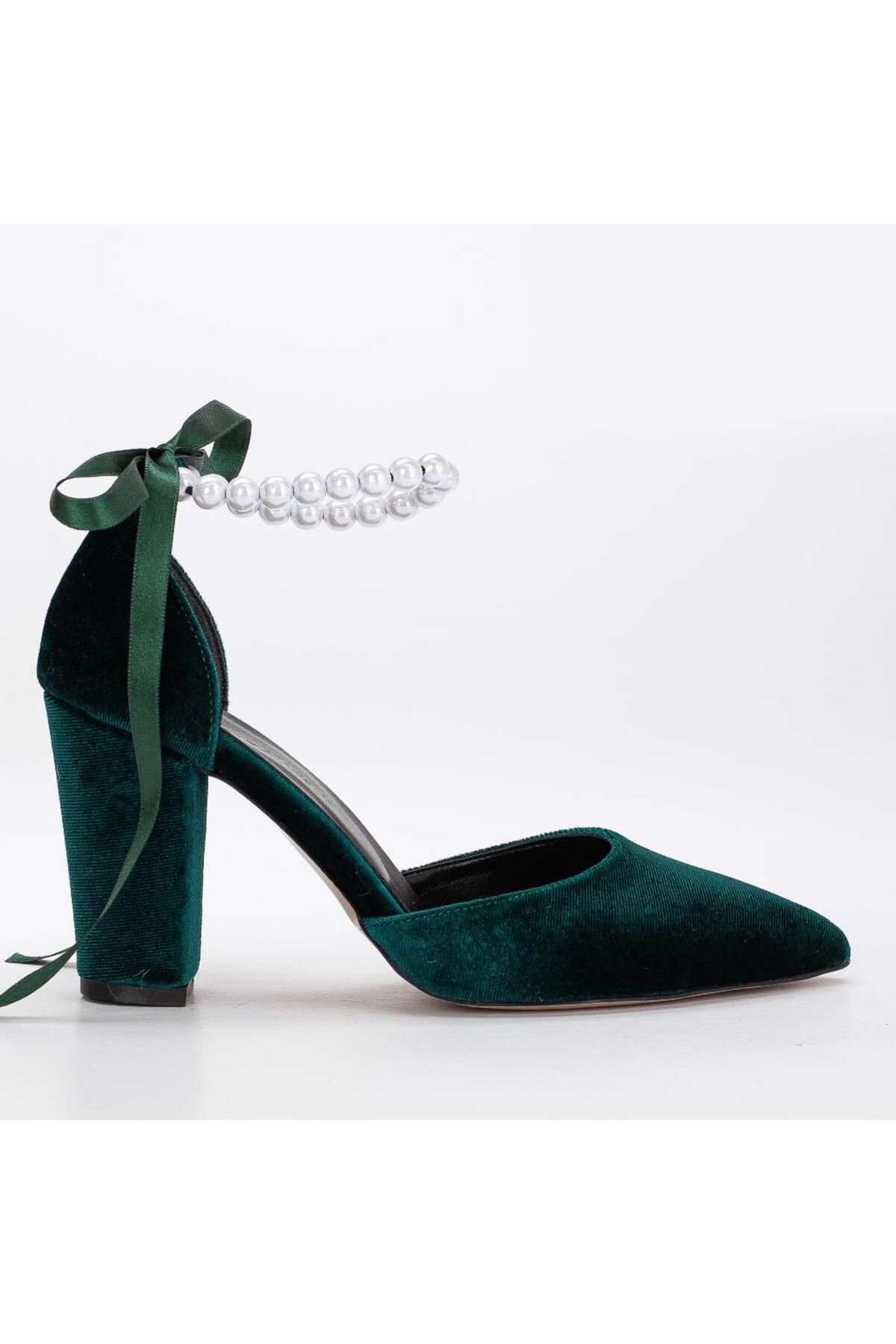 Forever and Always Shoes Pearl Green Velvet Classic Heeled Wedding Shoes Agnes Trendyol
