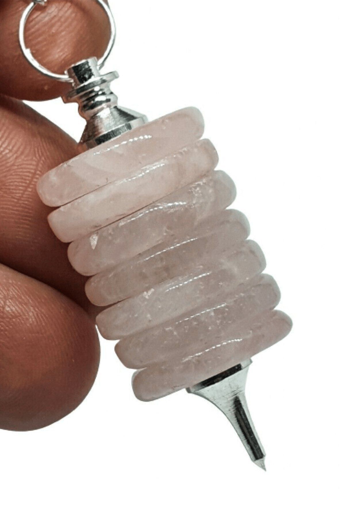 Tesbih Atölyesi-Certified Disc AAA+ Quality Pink Quartz Stone Pandula - Pendulum 3