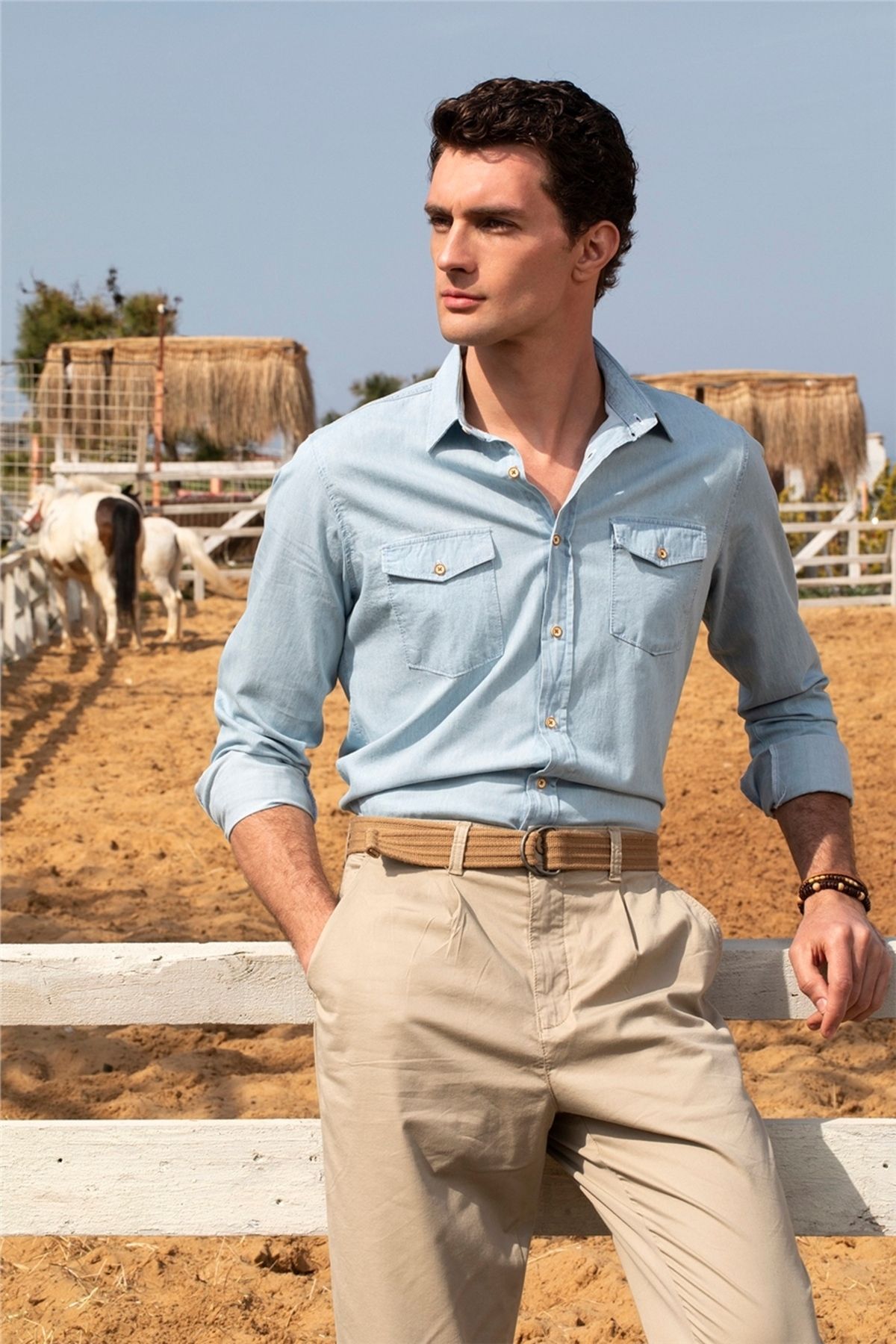 Khaki shorts hotsell blue shirt