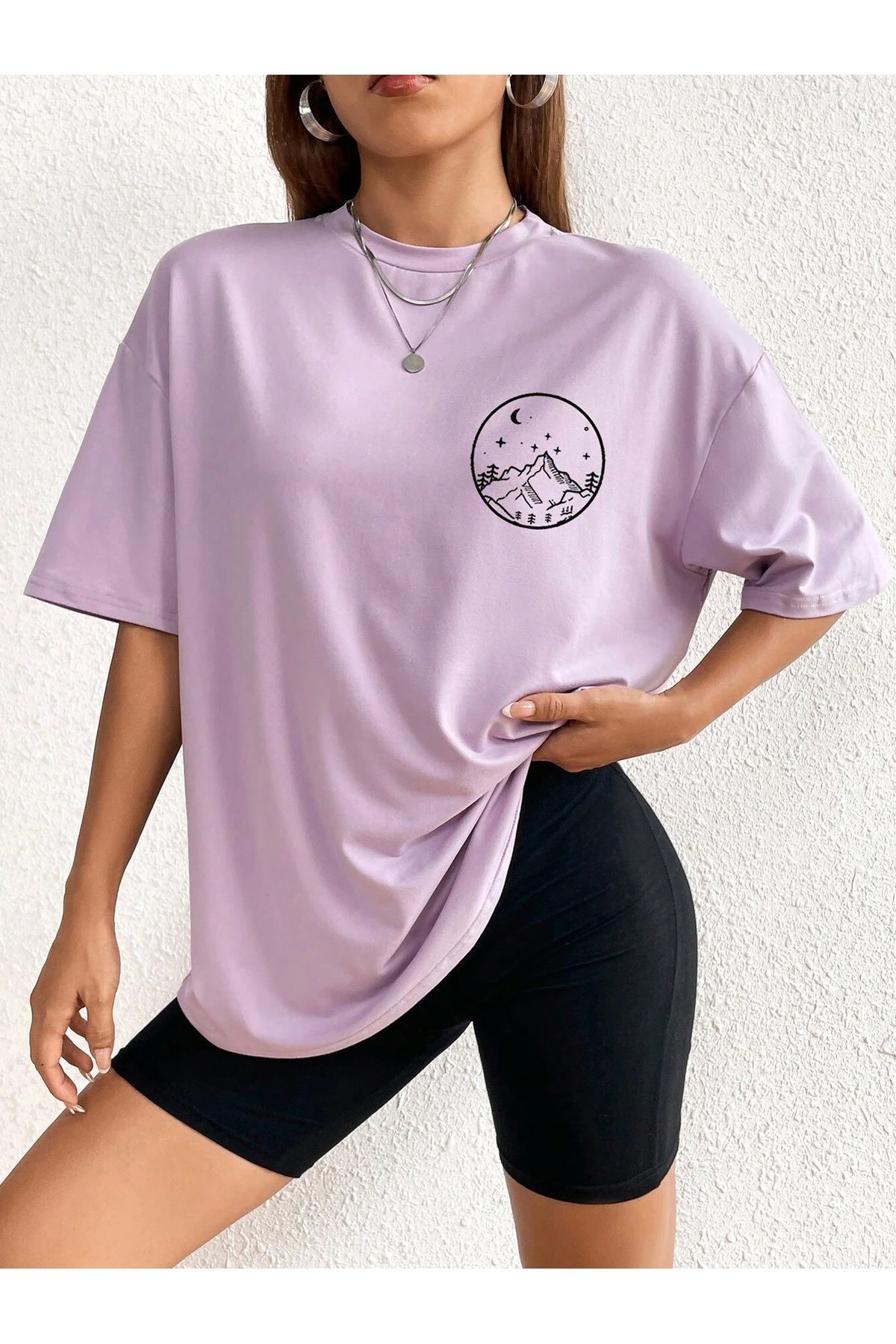 MOONBULL-Női Oversize Moon Sun World Vissza Nyomott póló 3