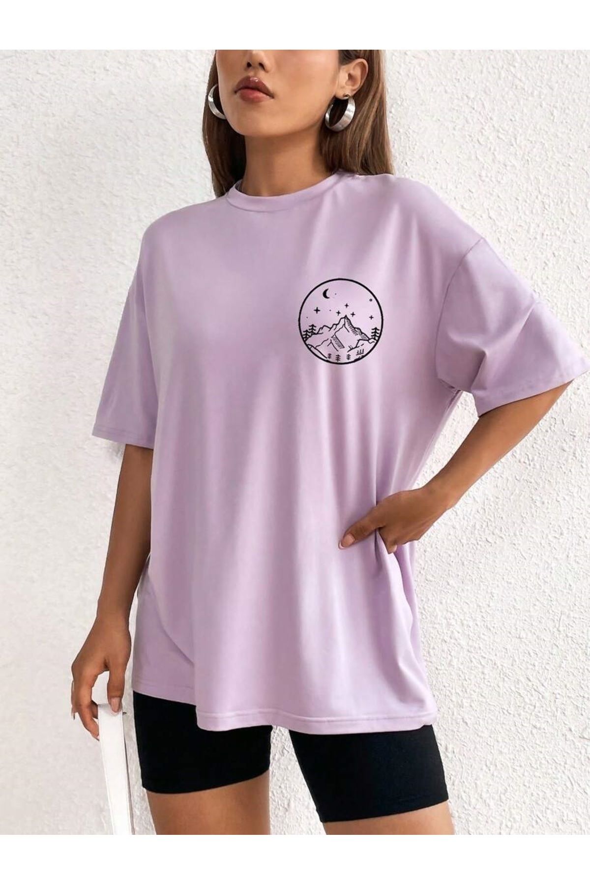 MOONBULL-Női Oversize Moon Sun World Vissza Nyomott póló 4