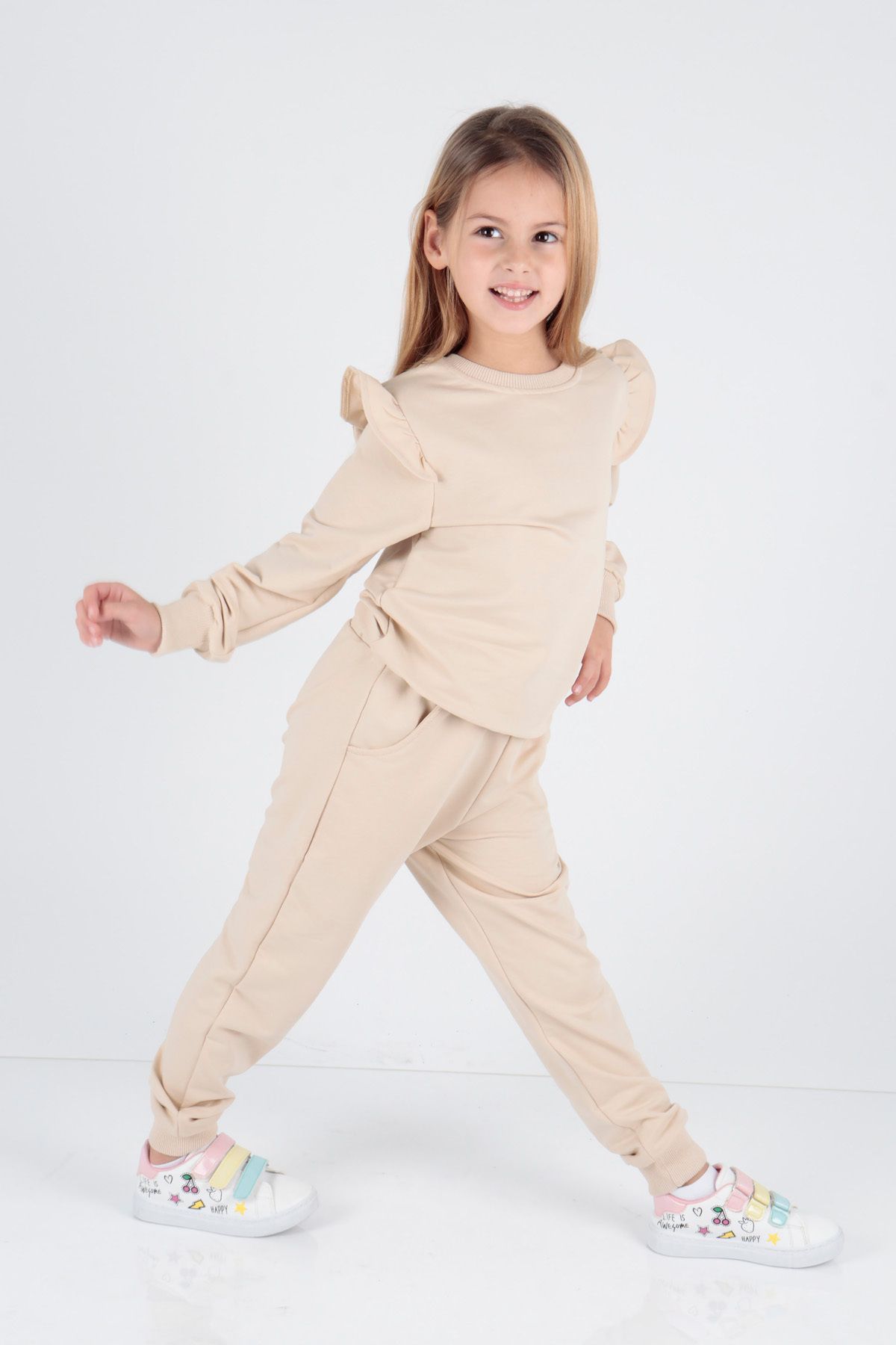 AHENG M Girl s Ruffle Detailed Trendy Tracksuit Set Cotton Ak2515