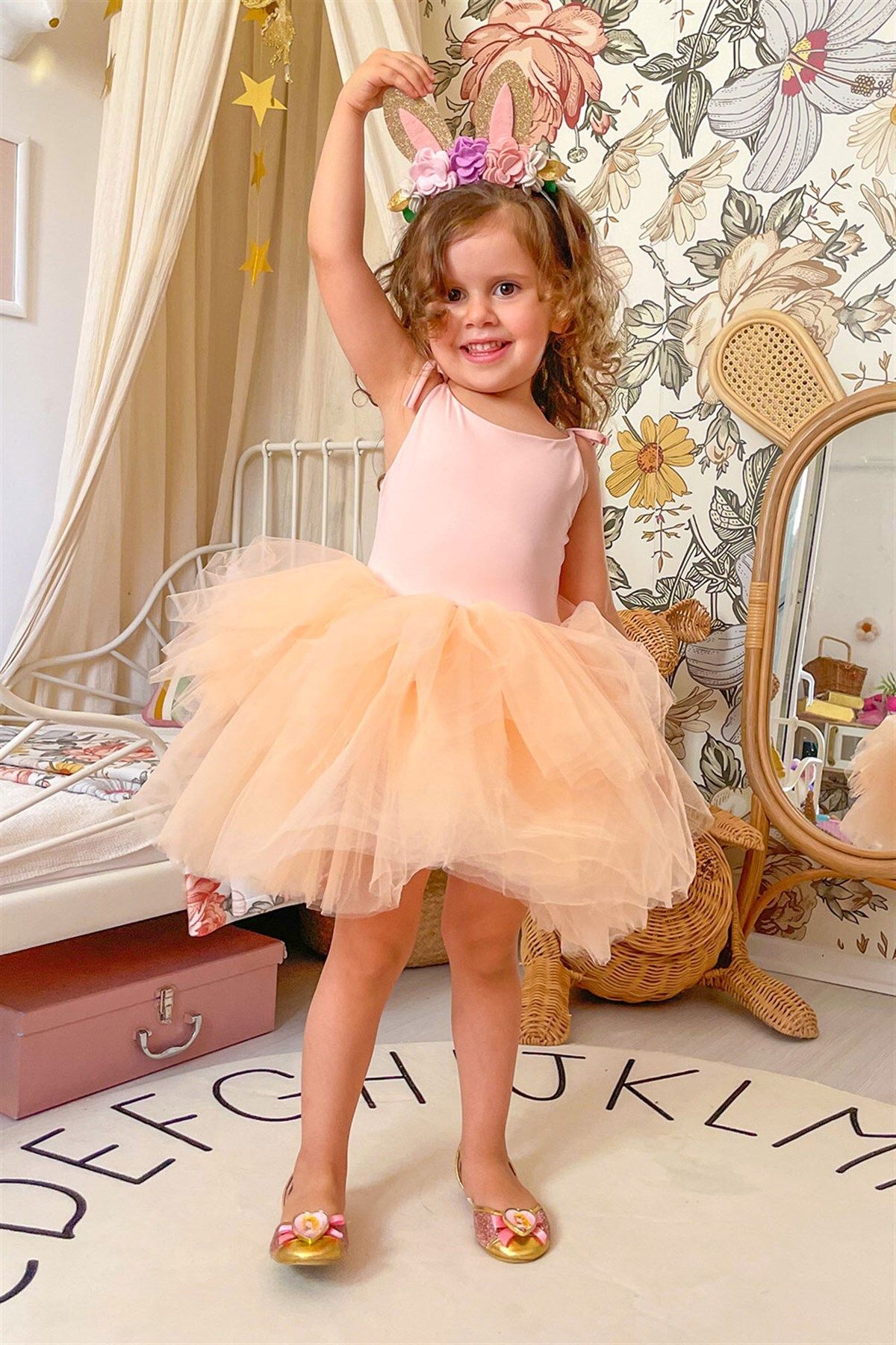 Le Mabelle Girls Ballerina Dress with Salmon Tutu Skirt Jade