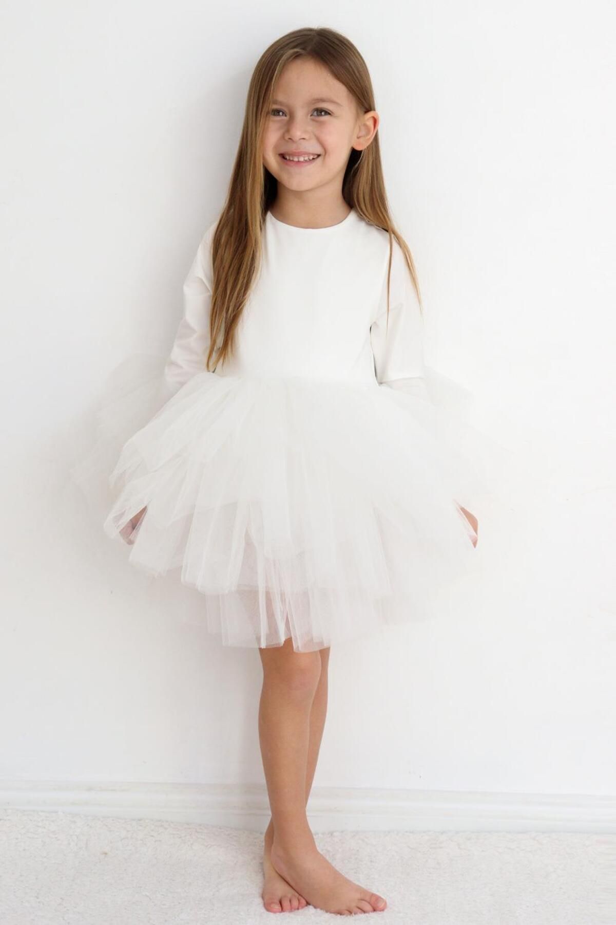Le Mabelle Girls Ballerina Dress with Ecru Tutu Skirt Miranda
