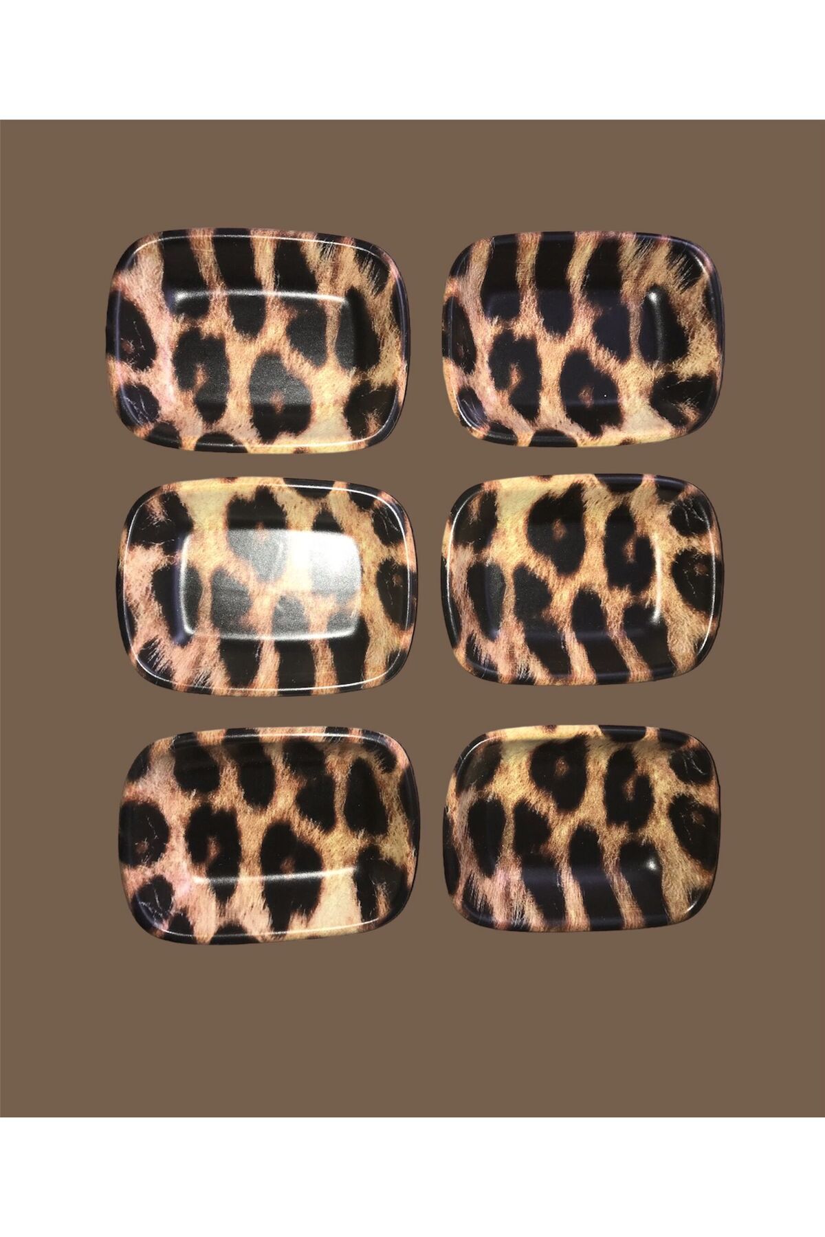 Keramika-13 cm Leopard Patterned Rectangular Boat - Set of 6 2