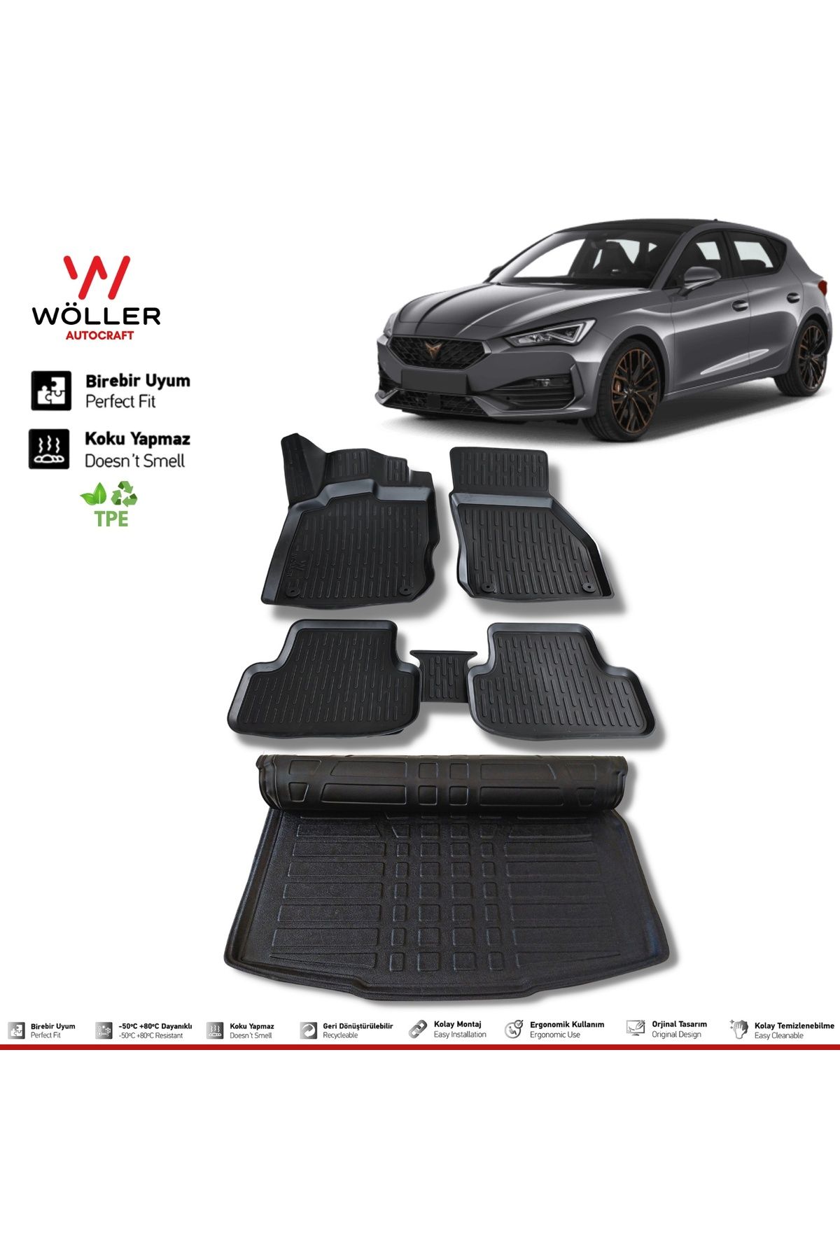 Комплект коврика для багажа Wöller Cupra Leon после 2022 года 3d Ultraflex Set wöllersetultra106