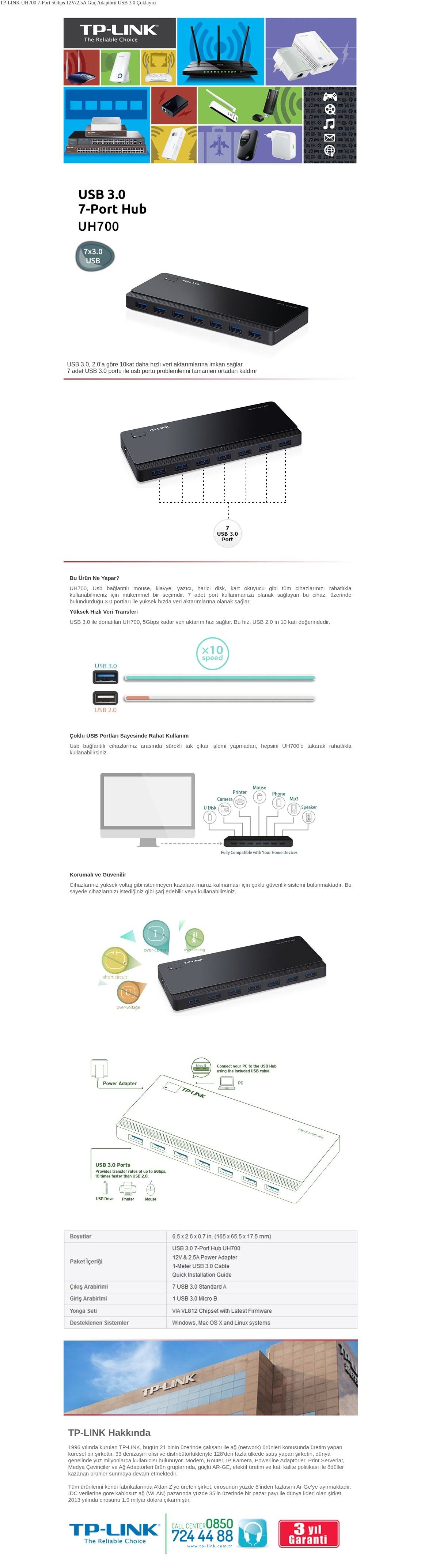 Tp Link Uh700 7 Port Usb 3 0 Hub Usb Coklayici Fiyati Yorumlari Trendyol