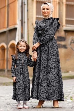 Kız Çocuk Siyah Desenli Fırfırlı Elbise 10685