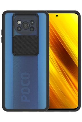 Poco X3 Nfc Uyumlu Kılıf Sürgülü Kamera Korumalı Mat Yüzeyli Siyah Arka Kapak Poco x3 NFC Kılıf LNS 01