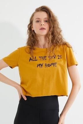 Kadın Sarı Baskılı T-shirt 58PLST