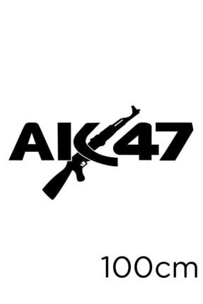 Ak47 Yazısı Keleş Silah Tabanca Sticker Çıkartma 100cm - Siyah 100CM-STK2502