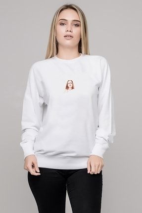 Kadın Beyaz Riverdale Madelaine Petsch Baskılı Örme Uzun Kol Sweatshirt BGA2501-KDNSW
