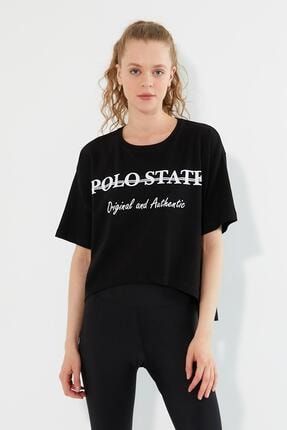 Kadın Oversize Baskılı T-shirt Siyah 78PLST