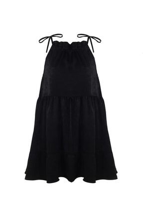Kadın Siyah Boyundan Bağlamalı Azha Mini Elbise 016