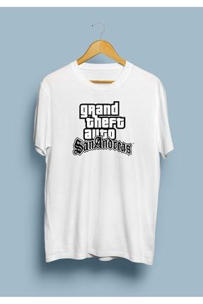Unisex Beyaz Grand Theft Auto: San Andreas Gta Tasarım Baskılı Tişört KRG0646