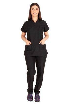 Kadın Doktor Hemşire Forması Scrubs Likralı Esnek Kumaş Hastane Nöbet Takımı (v Yaka Dr Greys) 1116K