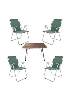45x60 Çam Katlanır Masa + 4 Adet Yeşil Kamp Sandalyesi Katlanır Sandalye Piknik Plaj Sandalyesi NH06TS4