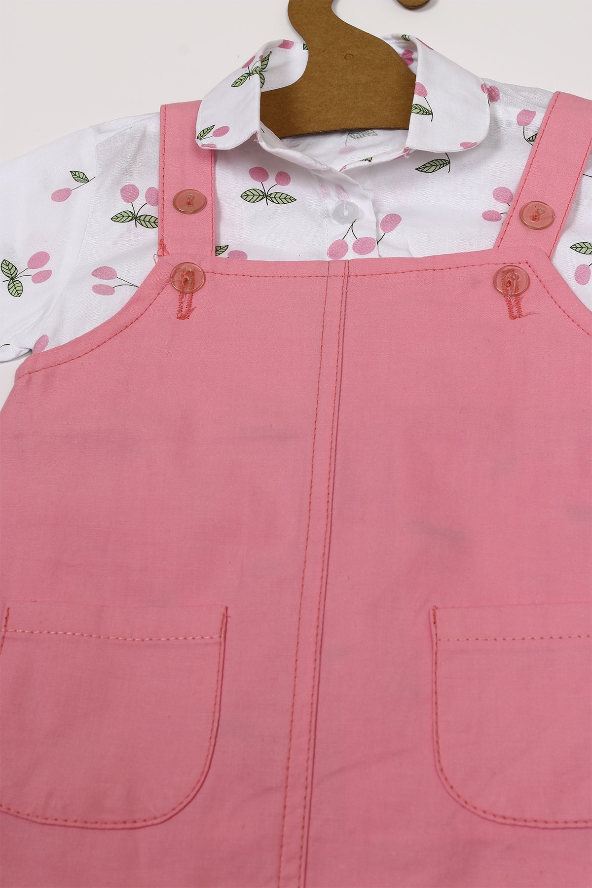 Melekpare Kız Bebek Jile Elbise Bahçıvan Yaka Kirazlı Gömlek 2 Li Takımı fotoğrafı 2 (önizleme)