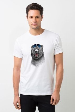 Ayı Kutup Ayısı Boz Ayı Bear Baskılı Beyaz Erkek Örme Tshirt T-shirt Tişört T Shirt BGA1660ERKTS