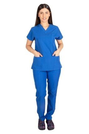 Kadın Doktor Hemşire Forması Scrubs Alpaka Kumaş Hastane Nöbet Takımı (v Yaka Dr Greys) 1112K
