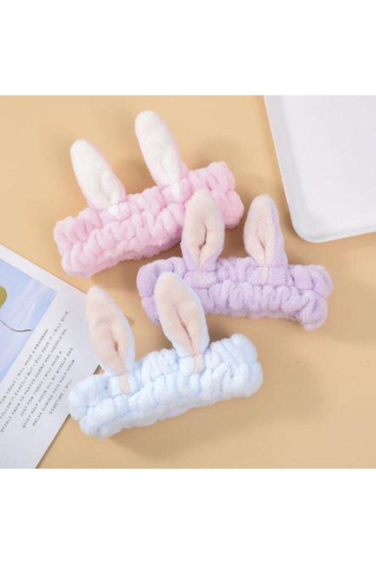 Açık Pembe Tavşan Kulaklı Peluş Saç Bandı 3