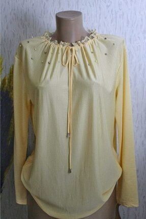 Kadın Sarı Taşlı Anne Penye Bluz TRP9081