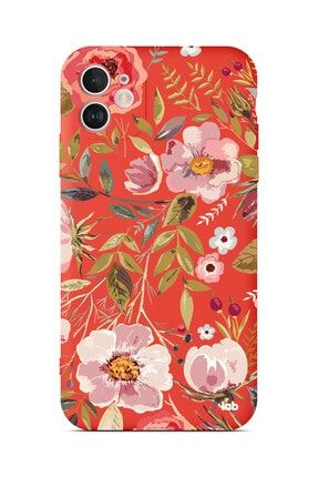 Apple Iphone 11 Kırmızı Silikon Telefon Kılıfı - Watercolor Flowers Autumn S08NA207