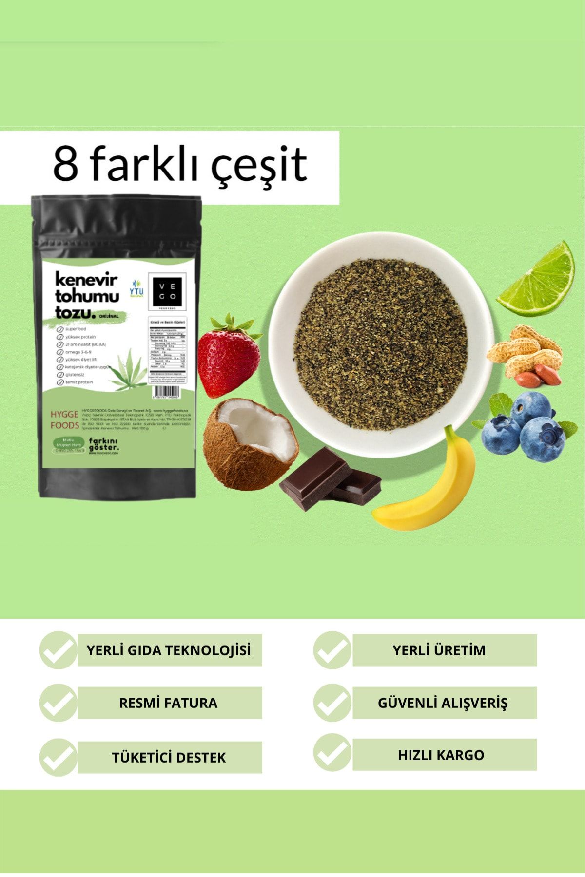 Hyggefoods Vegovego Kenevir Kendir Tohumu Tozu Yüksek Protein - Hindistan Cevizi Aromalı NE12250