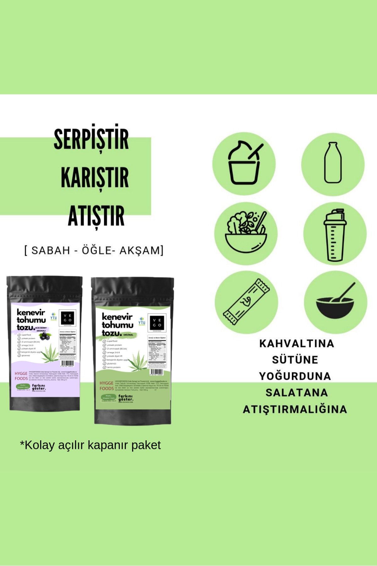 Hyggefoods Vegovego Kenevir Kendir Tohumu Tozu Yüksek Protein - Hindistan Cevizi Aromalı NE12250